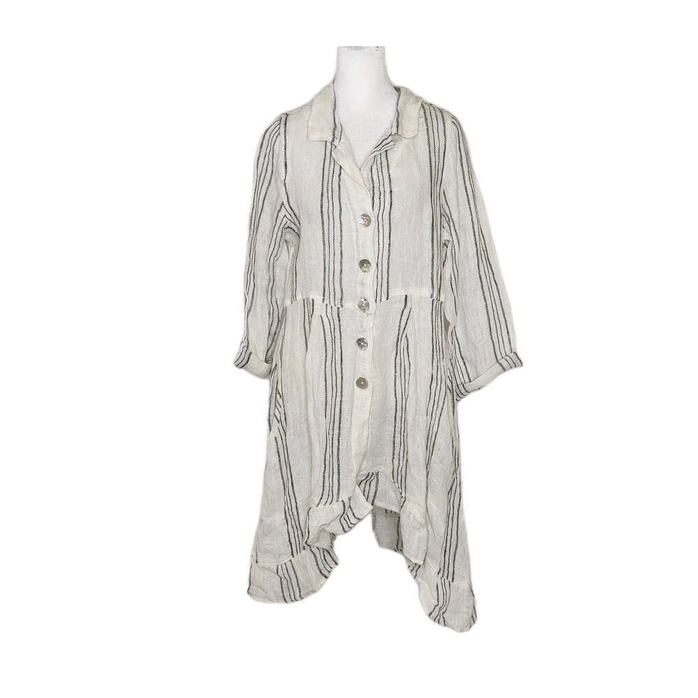 Paper Lace Linen Romantic Ruffles Jacket Pinstripe Lagenlook Women's Medium NWT